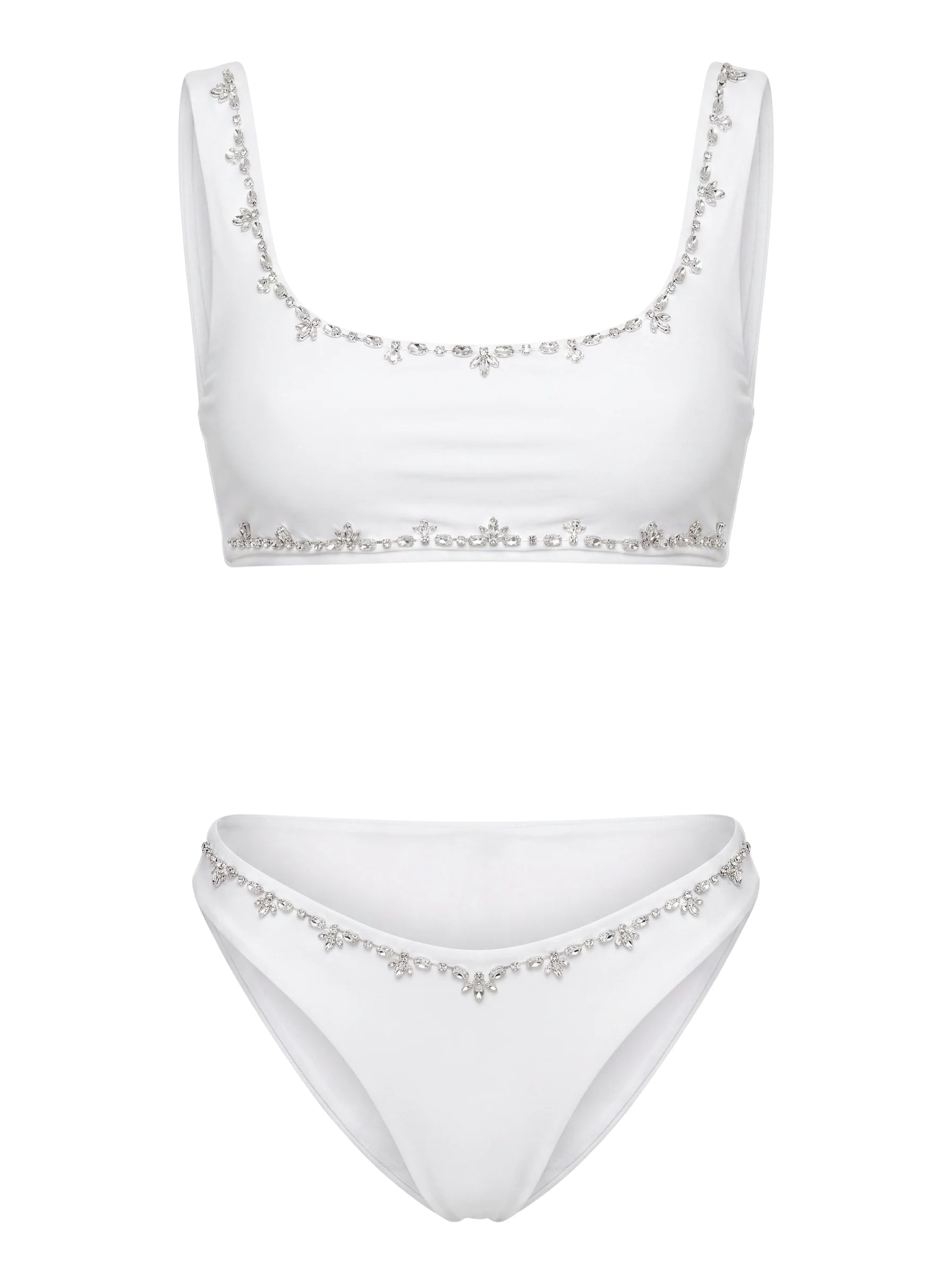 Aaliyah Hand Beaded Crystals Bikini Top White