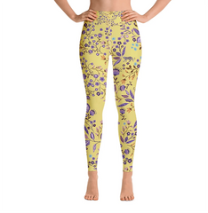 High Waist Yoga Leggings in Yellow Garden