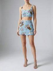 Vegas Embroidered Co-Ord Top– Blue Sparkle