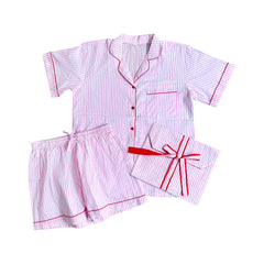 Pink Stripe Embroidered Cotton Stripe Stripe Pyjamas