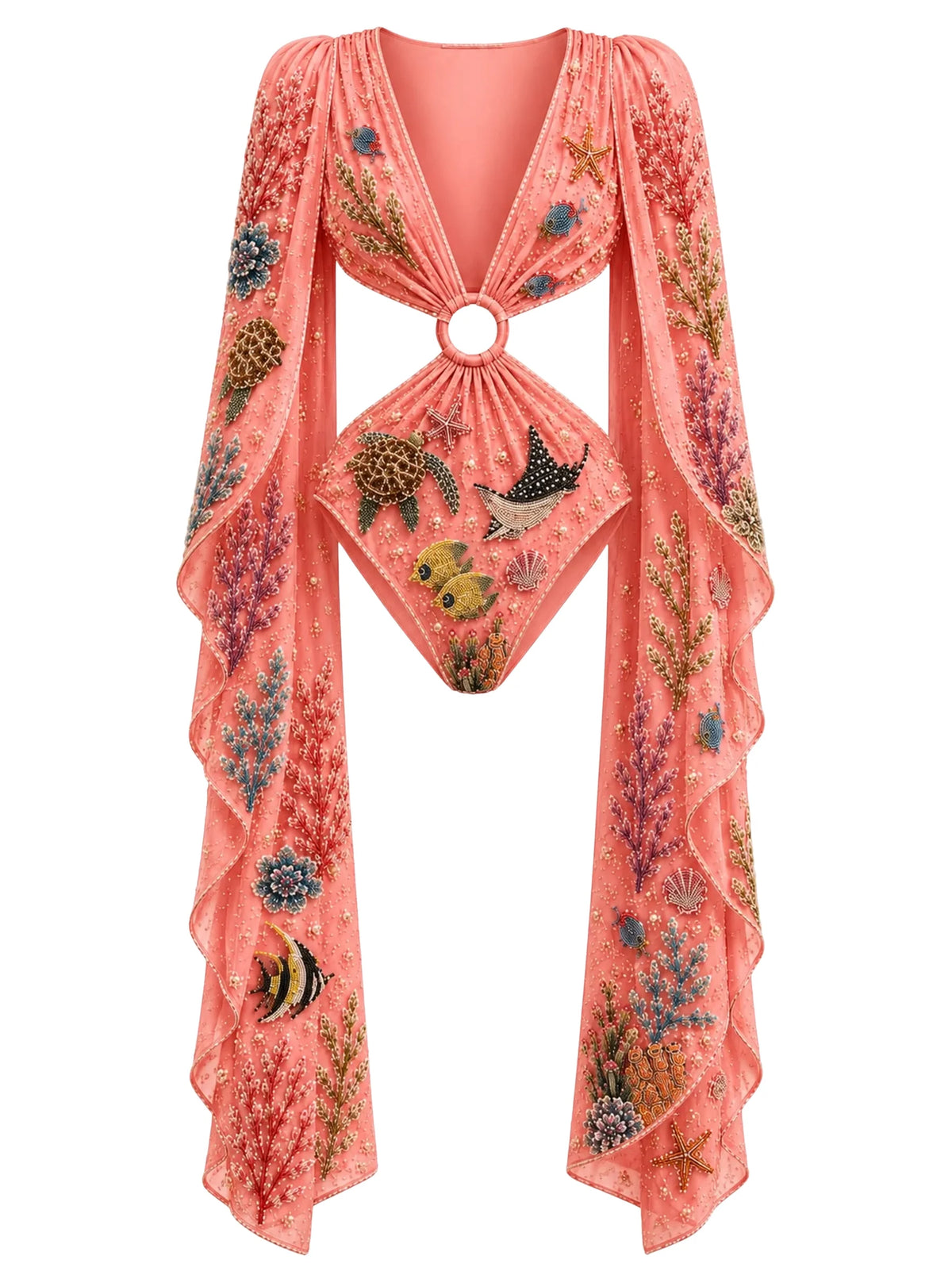 Seraphine Coral Multi Colour Embellished Bodysuit