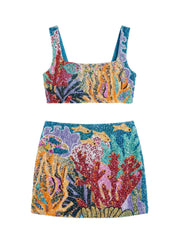 Sekushi Coastal Blue Coral Co-Ord Skirt