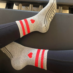 LIGN Red Heart Two Grey Stripe Tube Socks