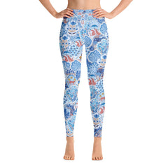 High Waist Yoga Leggings in Blue Jungle