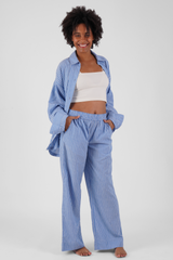 Camellia Stripe Ethical-Cotton Pyjama Trouser - Santorini Blue