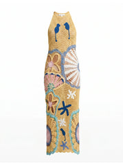 Pearl Halter Crochet Maxi Dress Multi Coloured