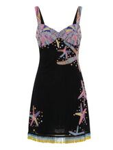 Tasseled Crescent Shell Mini Dress - Black in Stock