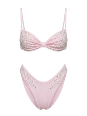 Ophelia Hand Embroidered Bikini Top Pink
