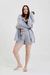 Lomandra Ethical-Cotton Pyjama Shorts - Pinstripe Charcoal