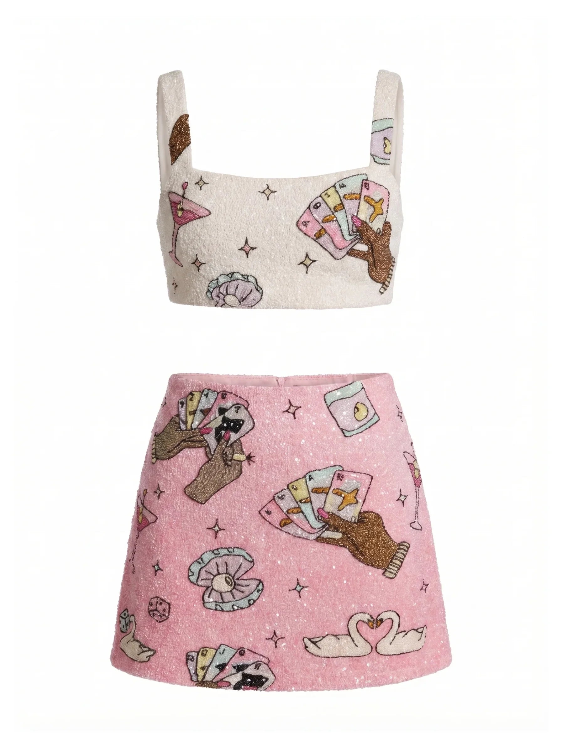 Vegas Beaded Pink Party Beach Co-Ord Mini Skirt