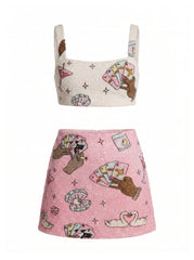 Vegas Beaded Pink Party Beach Co-Ord Mini Skirt