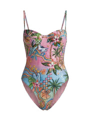 Arunika Embellished Palma Print Swimsuit