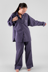 Yew Striped Ethical-Cotton Pyjama Shirt - Indigo Blue