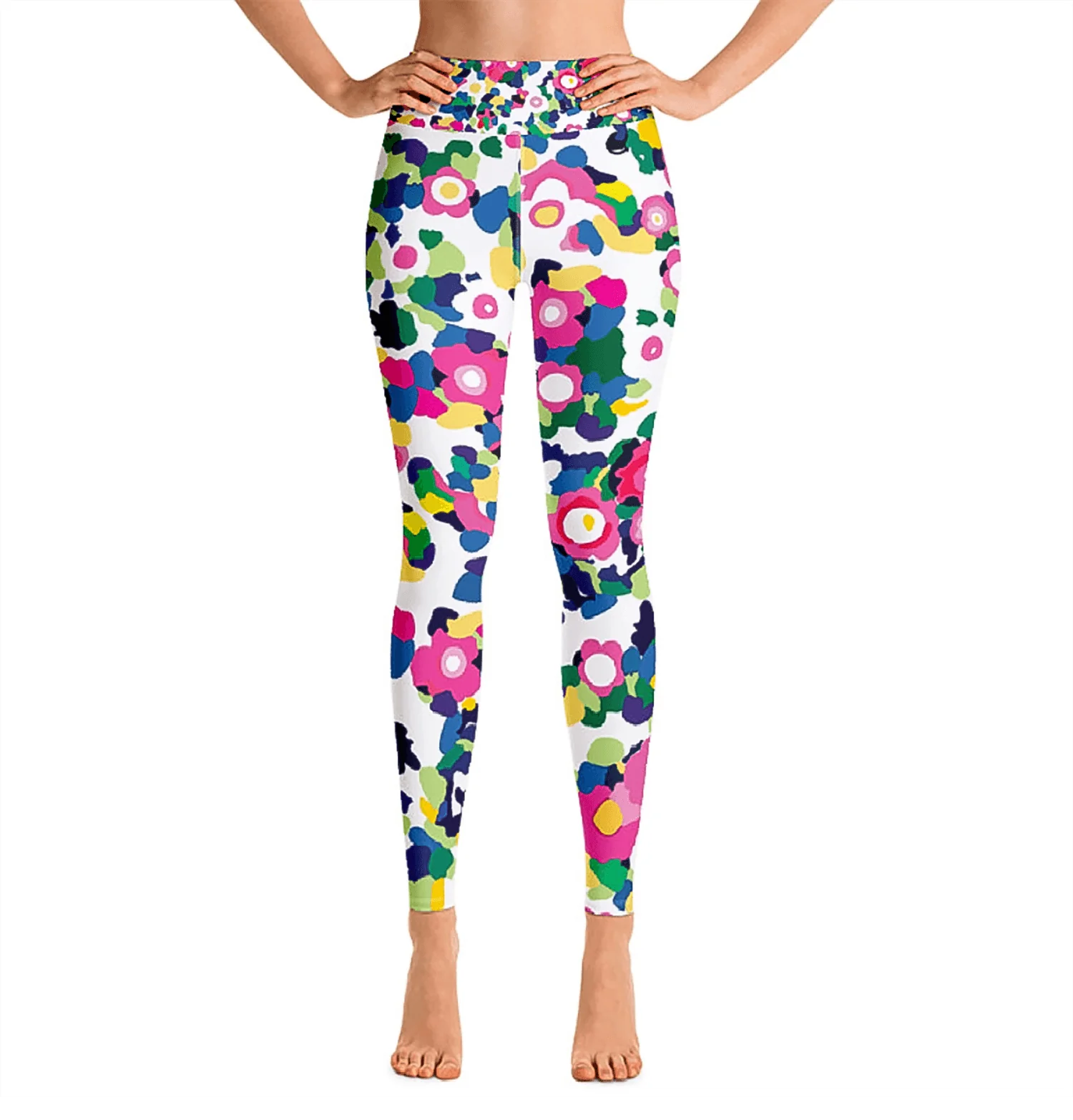 High Waist Yoga Leggings in Pink Garden