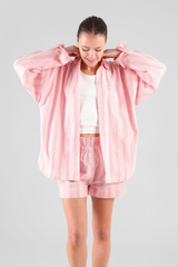 Lomandra Striped Ethical-Cotton Pyjama Shorts - Sunset Peach