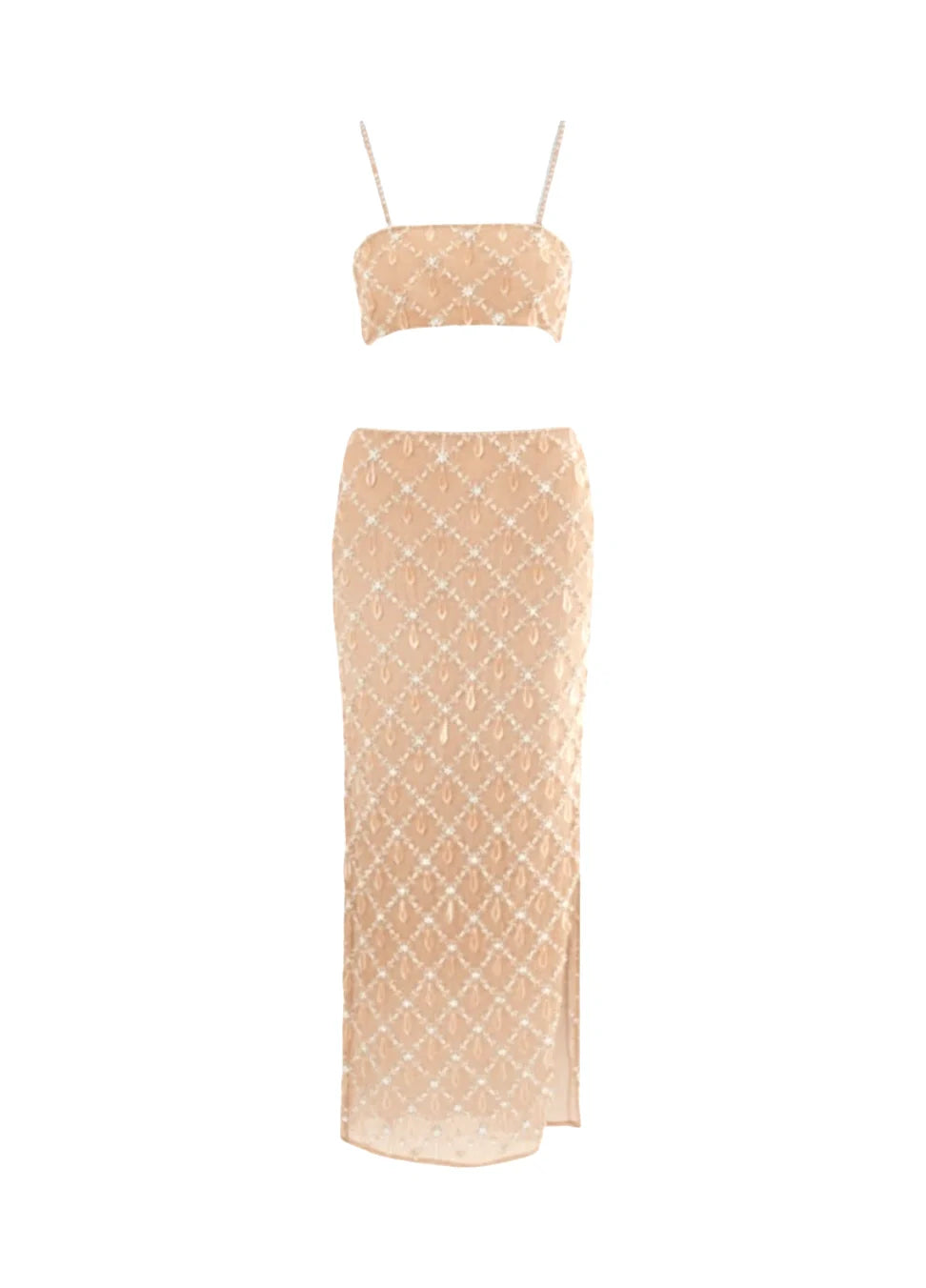 Calliope Luxury Crystal Co-Ord Skirt Nude