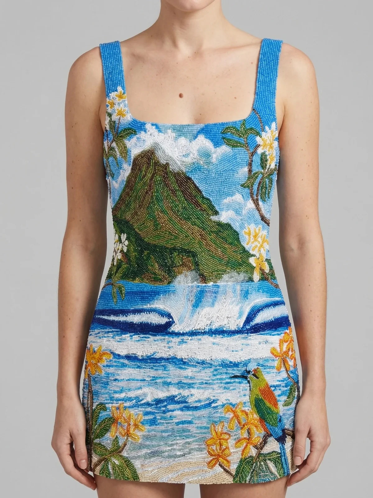 Mountain Blue Beaded Mini Dress