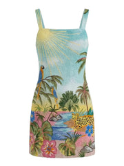 Sunshine Peacock Blue Beaded Mini Dress