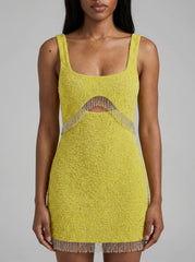 Posy Beaded Tasseled Mini Dress in Blue