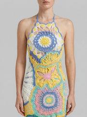 Aura Mosaic Yellow Blue Crochet Dress