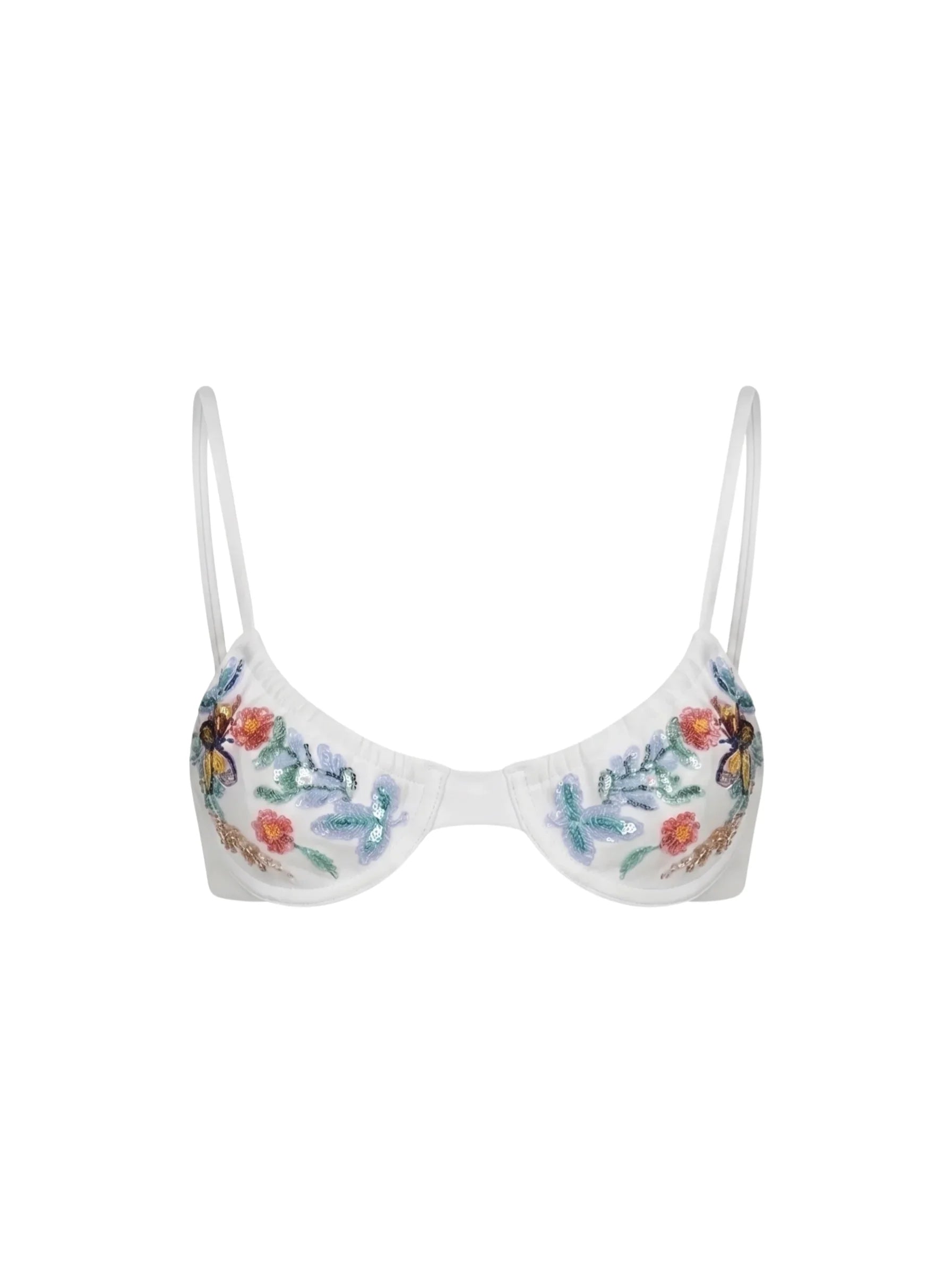 Los Angeles Hand-Embroidered Bikini Top White