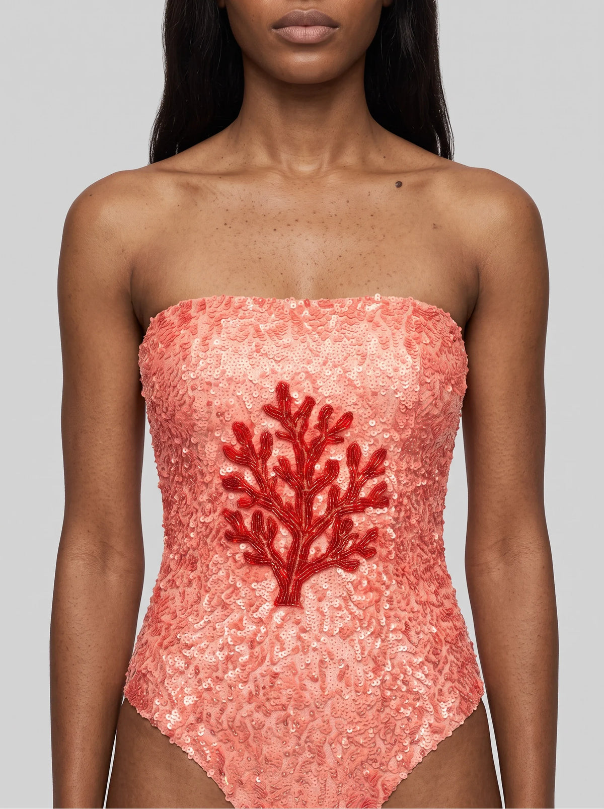 Under the Sea Hand-Embroidered Sequin Strapless Swimsuit