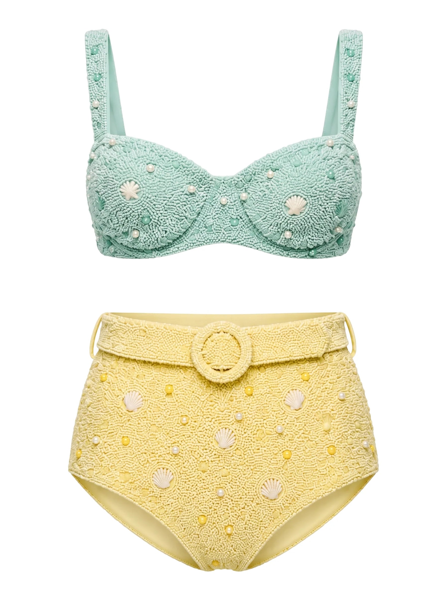 Heidi Shell Hand-Beaded Yellow Bikini Bottom