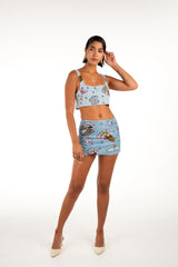 Vegas Embroidered Co-Ord Top– Blue Sparkle