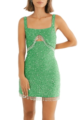 Posy Green Beaded Tasseled Mini Dress