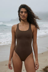 Nerida One Piece Swimsuit Scoop Neck ― Coffee