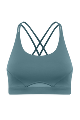 POWERFLOW LIGHT SUPPORT STRAPPY SPORTS BRA SLATE BLUE