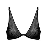 I.D. Line Deep Plunge Underwired Fine Mesh Bra Black