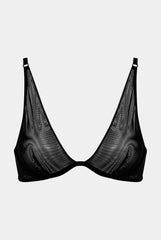 I.D. Line Deep Plunge Underwired Fine Mesh Bra Black