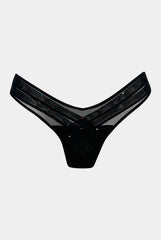 Crossing Lines Fine Mesh V-Thong Black