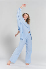 Yew Striped Ethical-Cotton Pyjama Shirt - Mountain Blue
