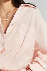 Yew Striped Ethical-Cotton Pyjama Shirt - Dawnlight Coral