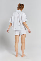 Tsubaki Embroidered Ethical-Cotton Pyjama Shorts - Glacier White