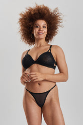 Matsu Recycled-Lace Low-Rise Thong - Volcanic Black