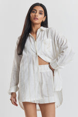 Yew Striped Ethical-Cotton Pyjama Shirt - Summer Sand Beige