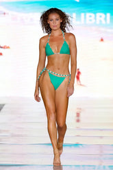 String Bikini Set With Metal Detail | Turquoise & White