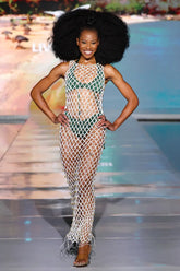 Hand-Woven Crochet Dress With Gold Beads | Cream