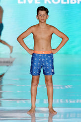 Kids Matching Swim Trunks  | Kolibri Monogram in Deep Ocean