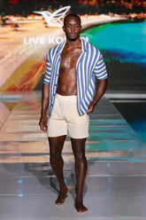 Hand-Woven Button-Up Shirt | Organic Cashmere Cotton Blend | Midnight Blue, Sage & Cream