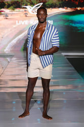 Hand-Woven Button-Up Shirt | Organic Cashmere Cotton Blend | Midnight Blue, Sage & Cream