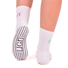LIGN White Left Right Pilates Grip Tube Socks