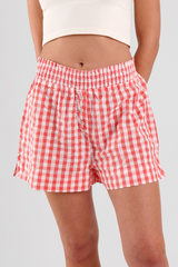 Lomandra Gingham Check Ethical-Cotton Pyjama Shorts - Canyon Peach