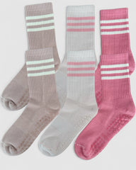Varsity Premium Cotton Pilates Yoga Grip Socks - 3 Pack Nostalgia