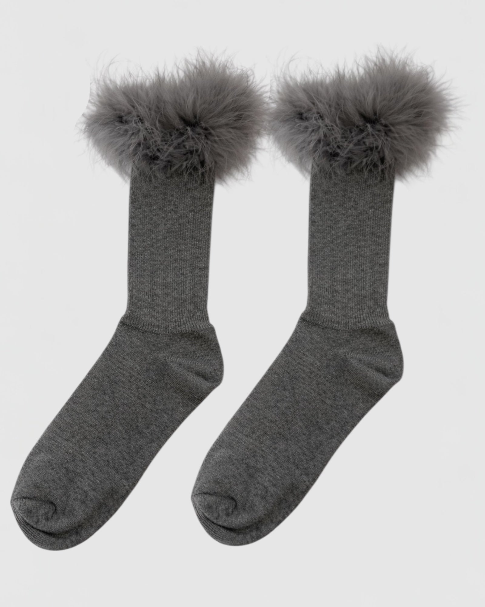 Frou-Frou Faux Fur Trim Combed Cotton Socks