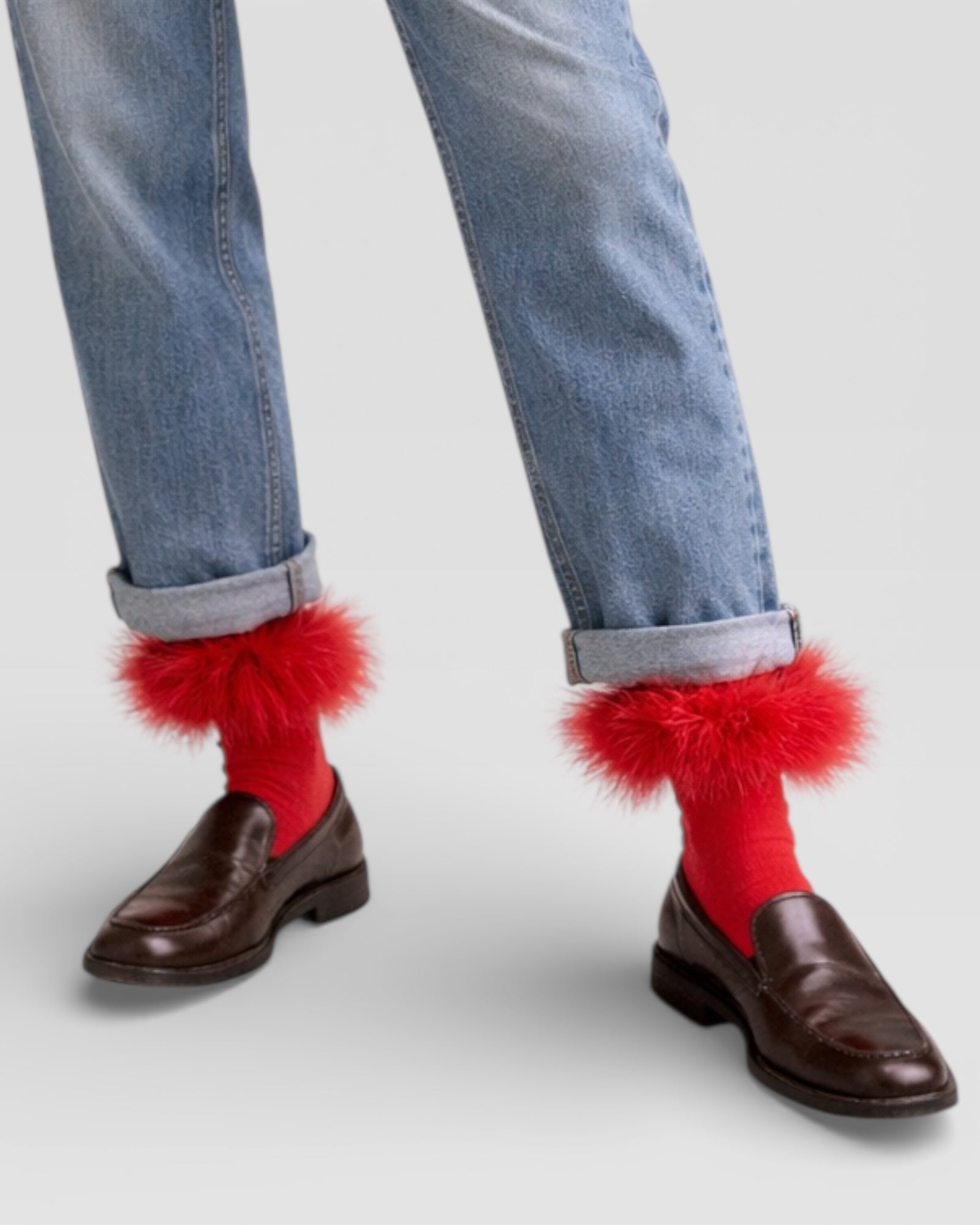 Frou-Frou Faux Fur Trim Combed Cotton Socks