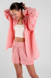 Lomandra Gingham Check Ethical-Cotton Pyjama Shorts - Canyon Peach